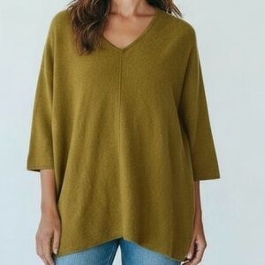 Pure Amici Avocado Green 100% Cashmere V-Neck Sweater Size O/S fits most